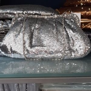 Ladies clutch bag silver sequin